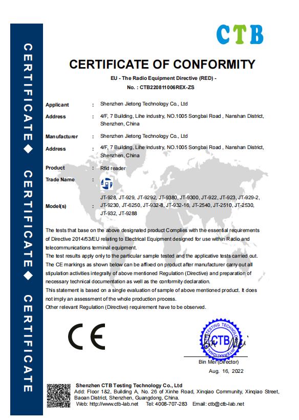 Certificado CE de la serie TM200
