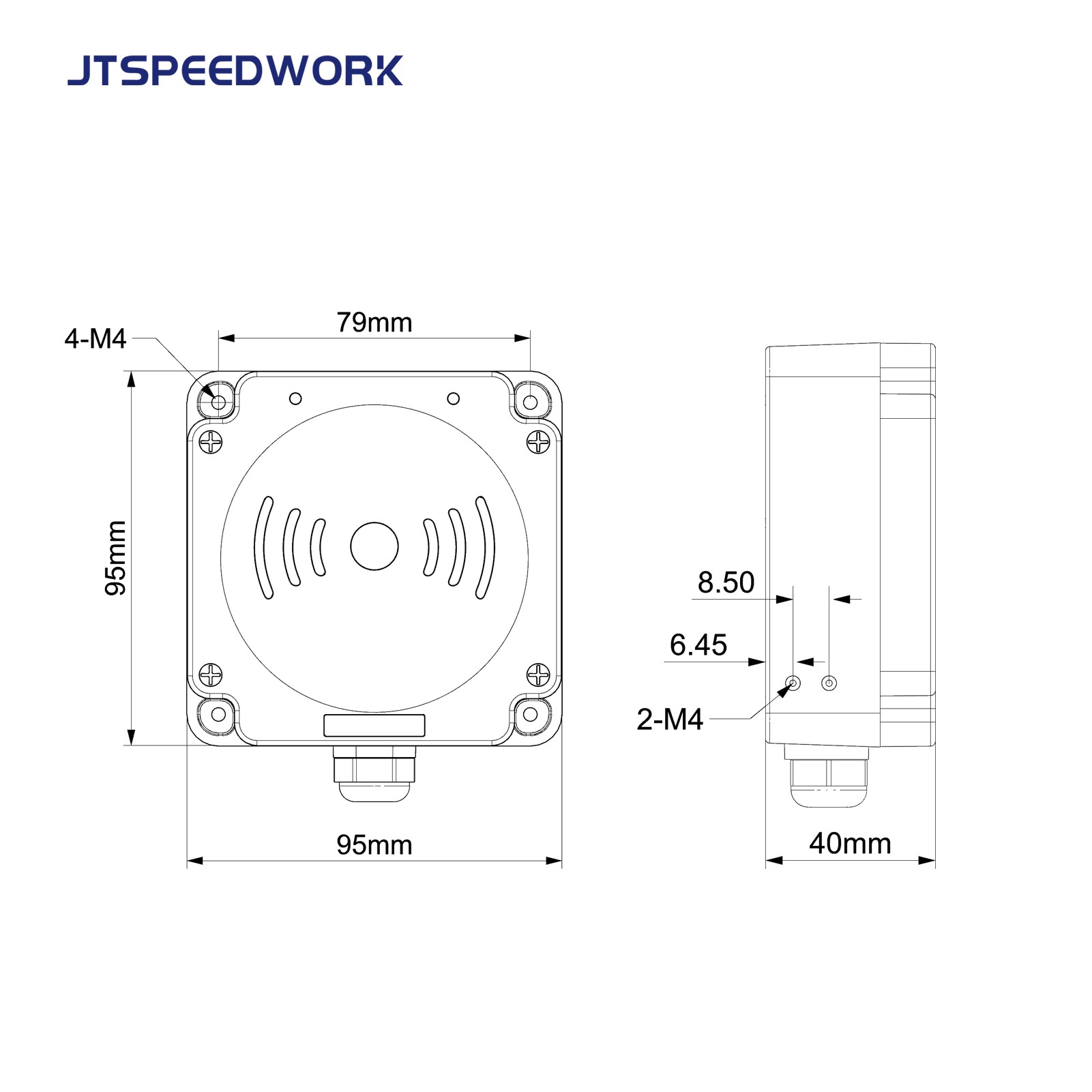 Lector RFID UHF de grado industrial JT-7100, 0-3 m, 860-960 MHz.