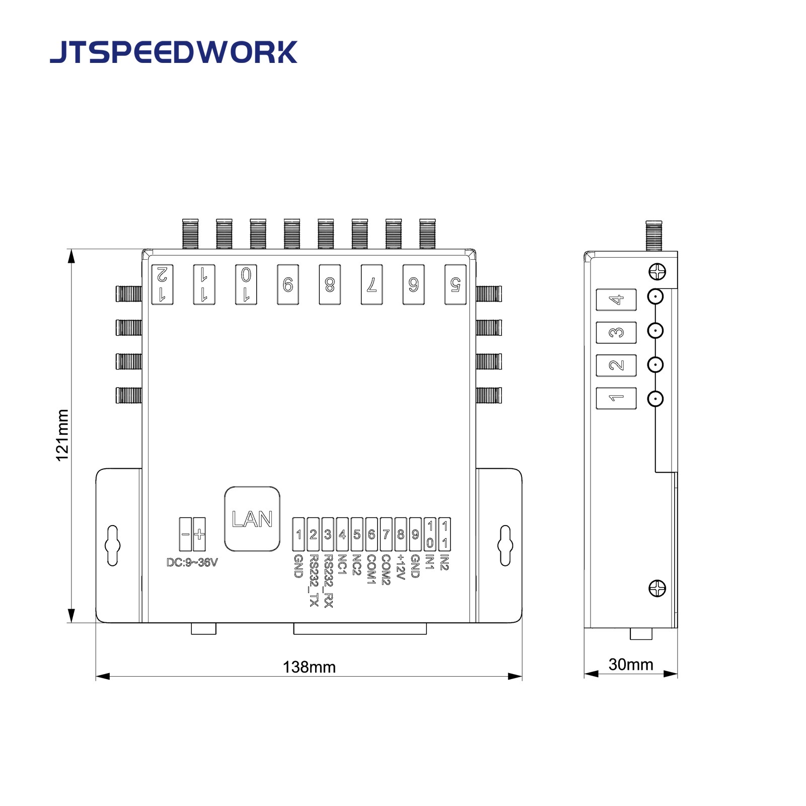 Lector RFID UHF fijo JT-932-8/16 de 8/16 puertos, 860-960 MHz, para gestión de almacenes.