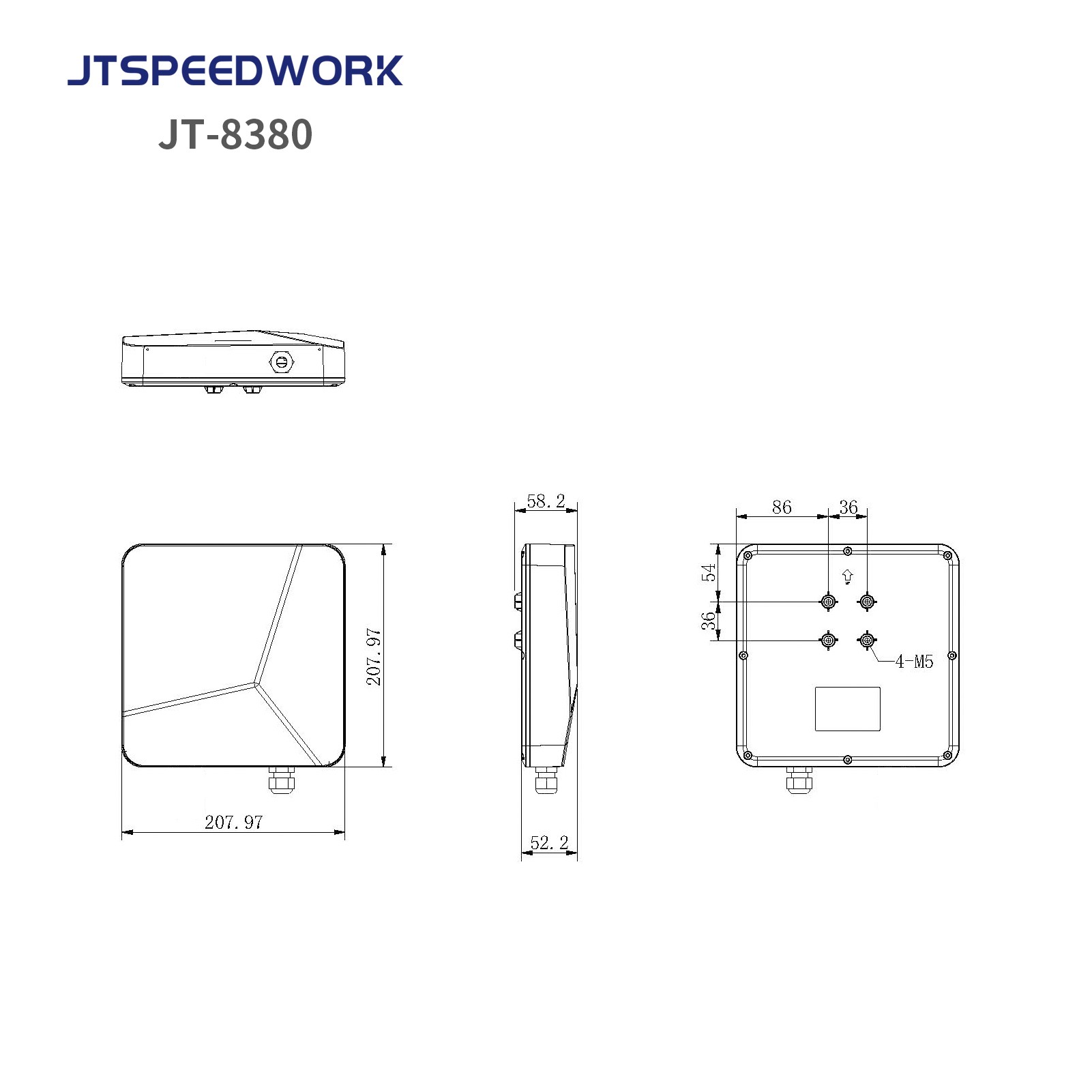 Lector integrado UHF RFID JT-8380 de rango medio (0-6 m, 902-928 MHz)
